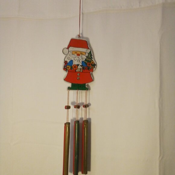 Vintage Wind Chime Christmas Santa Claus Wood Red Green - Picture 3 of 13
